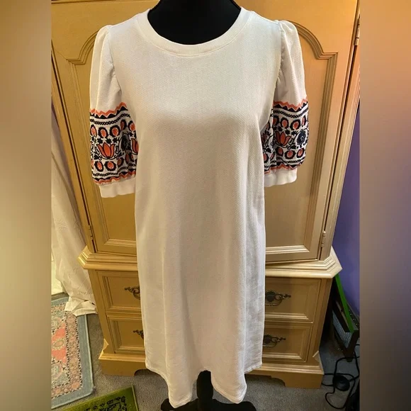 LOFT White dress with embroidered sleeves - Picture 3 of 8